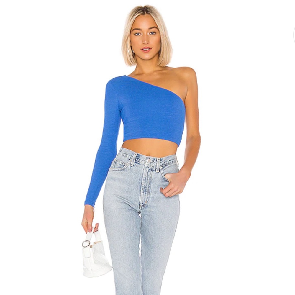 superdown One-Shoulder Long Sleeve Crop Top in Royal Blue